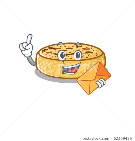Happy face crumpets mascot design with envelope Happy face crumpets mascot design with envelope 62309459