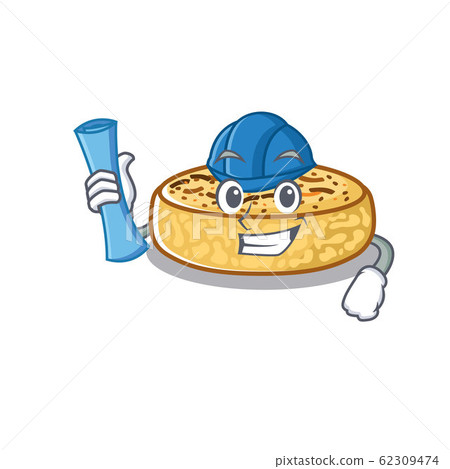 A success of crumpets Architect having blue prints and blue helmet 62309474