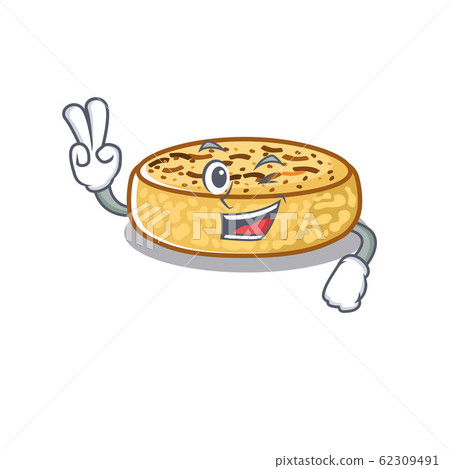 mascot of funny crumpets cartoon Character with two fingers 62309491