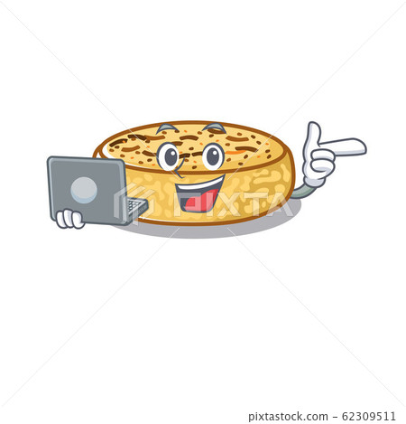 Cool character of crumpets working with laptop 62309511