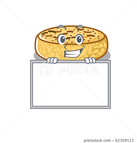 Crumpets cartoon design concept grinning with board 62309523