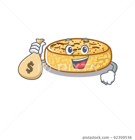 Rich and famous crumpets cartoon character holding money bag Rich and famous crumpets cartoon character holding money bag 62309536