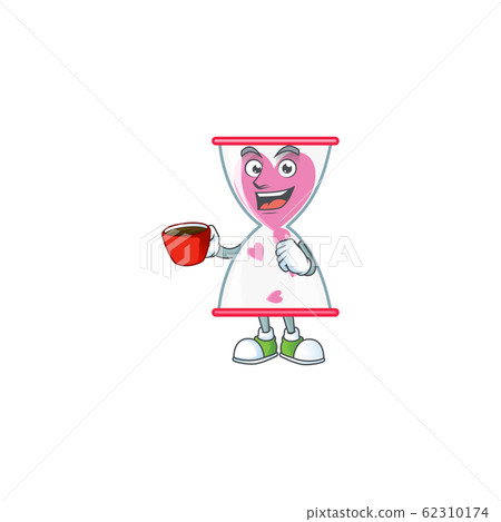 cartoon character of love clock sand with a cup of coffee 62310174