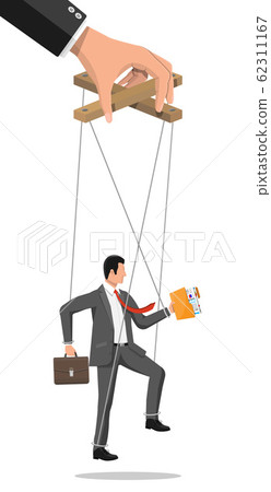 Businessman marionette is hanging on ropes. 62311167