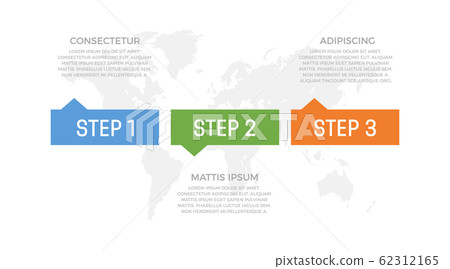Set of blue, green and orange elements for infographic with world map presentation slides. 62312165