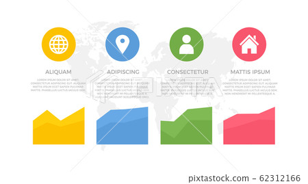 Set of yellow, blue, green and red elements for infographic with world map presentation slides. Set of yellow, blue, green and red elements for infographic with world map presentation slides. 62312166