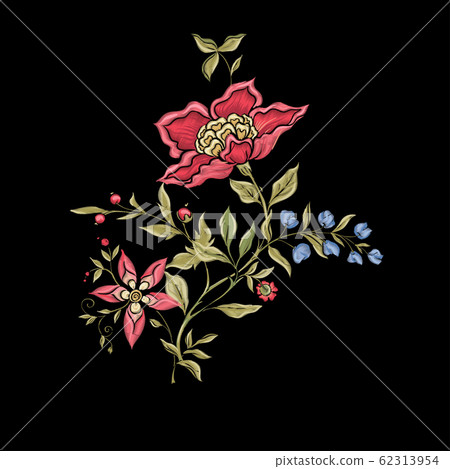 Fantasy flowers in retro, vintage, jacobean embroidery style. 62313954