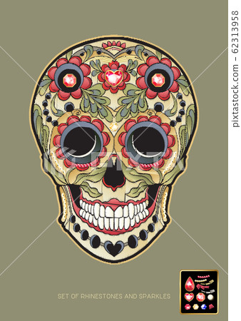 Embroidered patch with a floral patterned human skull Embroidered patch with a floral patterned human skull 62313958