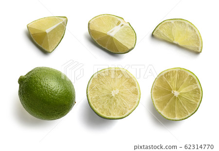 Set of lime slices on a white background. The view from the top Set of lime slices on a white background. The view from the top 62314770