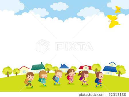 Cute elementary school student running under... - Stock Illustration  [62315188] - PIXTA