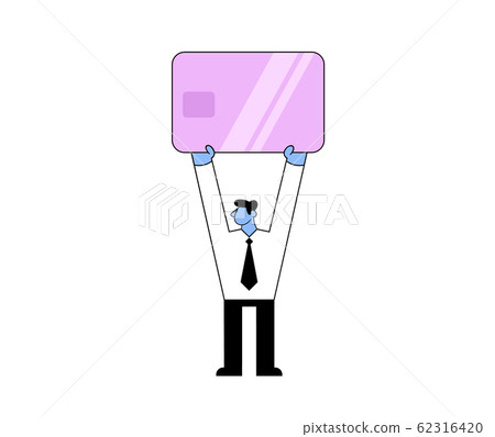 Vector cartoon businessman holding big credit card above his head. Flat vector illustration. Isolated on white background. Vector cartoon businessman holding big credit card above his head. Flat vector illustration. Isolated on white background. 62316420