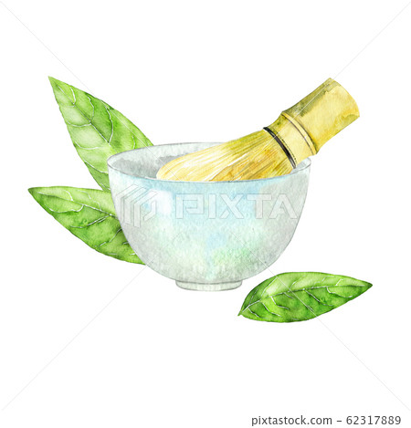 Watercolor illustration of matcha green tea Watercolor illustration of matcha green tea 62317889
