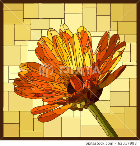 Vector stained glass window with blooming calendula. 62317998