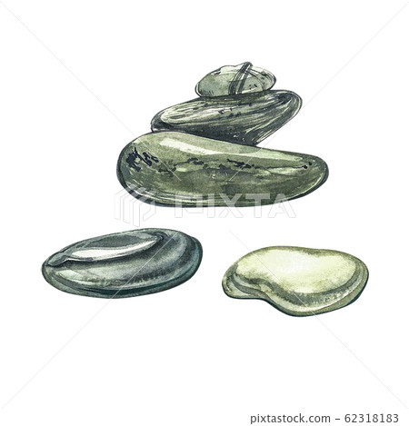 Sea stones. Set of watercolor gray beige stones isolated on white background. SPA concept. Can be used as background for web pages wedding invitations, greeting cards, postcards, patterns, prints Sea stones. Set of watercolor gray beige stones isolated on white background. SPA concept. Can be used as background for web pages wedding invitations, greeting cards, postcards, patterns, prints 62318183