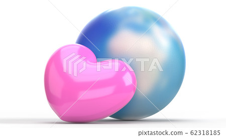 The world and pink heart for holiday content. The world and pink heart for holiday content. 62318185