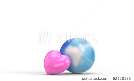 The world and pink heart for holiday content. The world and pink heart for holiday content. 62318186
