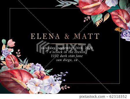 Wedding invitations. Flowers on a black... - Stock Illustration [62318352]  - PIXTA