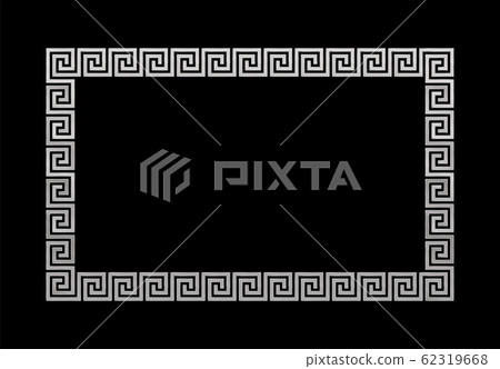 Silver meander rectangle frame, ancient greek motif, seamless pattern. Vector illustration on black background. 62319668