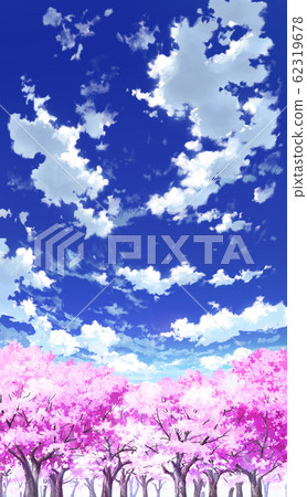 [For vertical PAN] Blue sky and clouds 04 and cherry blossoms 06 62319678