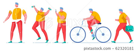 Overweight Man Body Parts Kit, Banknotes, Bike. Overweight Man Body Parts Kit, Banknotes, Bike. 62320181