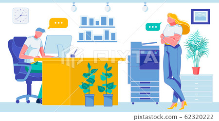 Office Worker Sitting and Working on Computer. 62320222