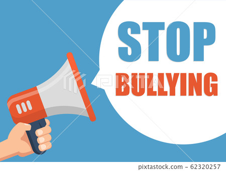 Stop Bullying - Male hand holding megaphone. Flat Stop Bullying - Male hand holding megaphone. Flat 62320257