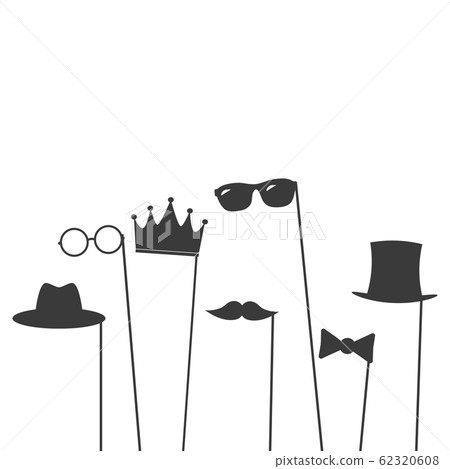 Glasses, crown, mustaches, hats, gentelmens icons set on a stick. Vector 62320608
