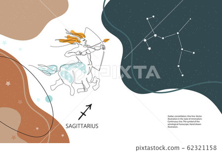 Zodiac background. Constellation Sagittarius. Horizontal banner. One line. 62321158