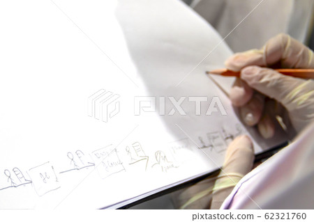 Material flow map drawn in pencil on white paper Material flow map drawn in pencil on white paper 62321760