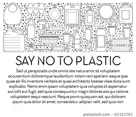 Say no to plastic banner with single-use plastics icons collection 62323701
