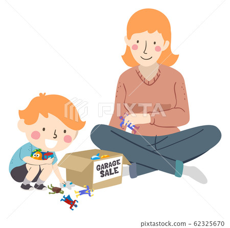 Kid Boy Mother Garage Sale Toys Illustration Kid Boy Mother Garage Sale Toys Illustration 62325670