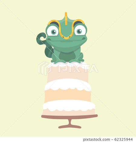 Cute chameleon with dessert cartoon.. 62325944