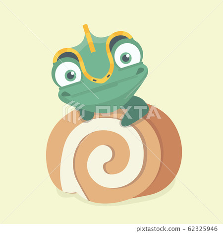 Cute chameleon with dessert cartoon.. 62325946