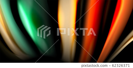 Abstract silk smooth lines on black, multicolored liquid fluid rainbow style waves on black 62326371