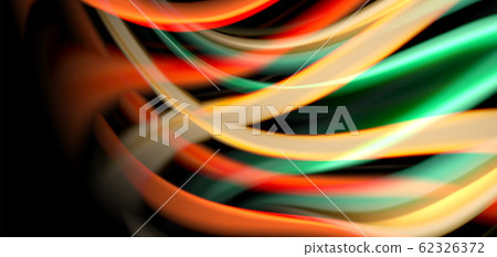 Abstract silk smooth lines on black, multicolored liquid fluid rainbow style waves on black 62326372