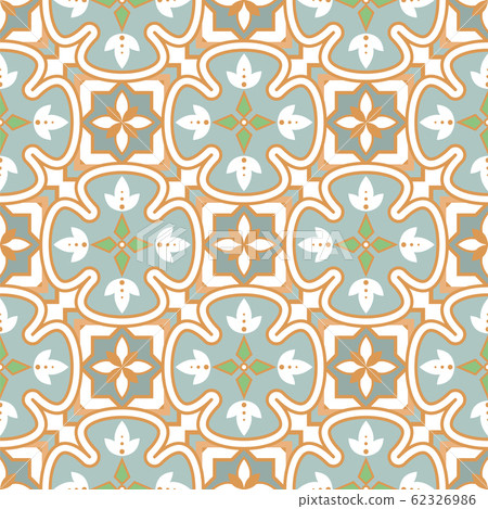 Blue and green pattern portuguese tile seamless pattern. Mediterranean ceramic tiles design pastel blue gold colors. 62326986