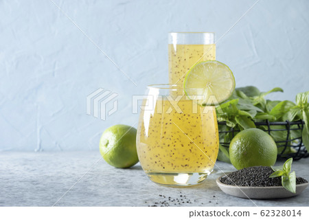 Basil seed drink with lime and orange juice in Stock Photo