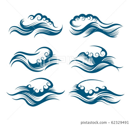 Waves in engraving style - Stock Illustration [62329491] - PIXTA