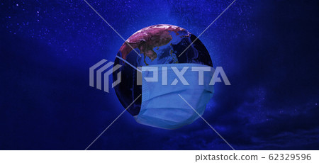 View of Earth from space with medical mask 62329596