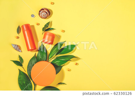 Sunscreen. Prevention of photoaging. Flat lay, natural cosmetics SPF face and body. Concept osummer vacation, tanning Sunscreen. Prevention of photoaging. Flat lay, natural cosmetics SPF face and body. Concept osummer vacation, tanning 62330126