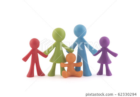 Colorful family figurines on white background with clipping path 62330294