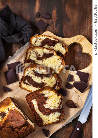 Delicious homemade marble pound cake on wooden Delicious homemade marble pound cake on wooden 62330568