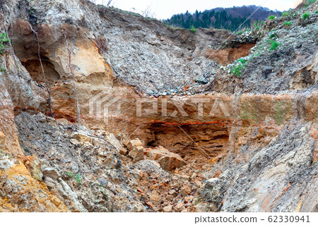 Erosion gully on an industrial waste landfill near Erosion gully on an industrial waste landfill near 62330941