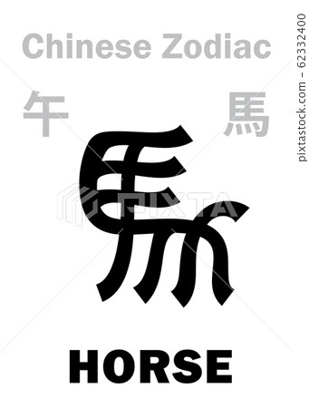 Astrology Alphabet: HORSE - sign of Chinese Zodiac. Chinese character, hieroglyphic sign (symbol). Astrology Alphabet: HORSE - sign of Chinese Zodiac. Chinese character, hieroglyphic sign (symbol). 62332400