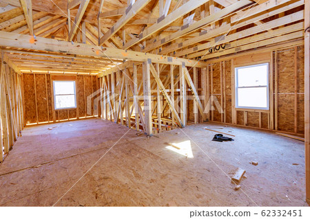 Unfinished attic of private house residential 62332451