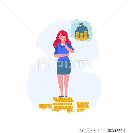 Business woman stands on coins. 62332824