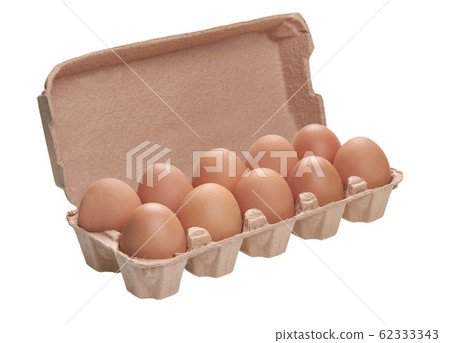 Organic eggs in a cardboard box isolated on white 62333343