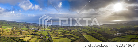 Aerial view of Greencastle, Lough Foyle and Magilligan Point in Northern Ireland - County Donegal, Ireland Aerial view of Greencastle, Lough Foyle and Magilligan Point in Northern Ireland - County Donegal, Ireland 62334667