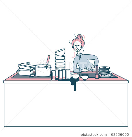 People who slobber in the kitchen where the washings are accumulated People who slobber in the kitchen where the washings are accumulated 62336090