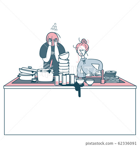 People who slobber with the kitchen where the washings are accumulated 62336091